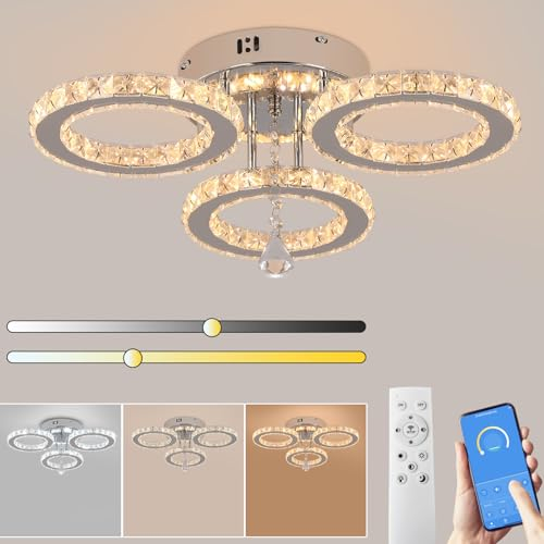 VETRULUS LED-Deckenleuchte modern dimmbar mit Fernbedienung Kristall-Kronleuchter Deckenmontierte Leuchte für Wohnzimmer, Schlafzimmer, Küche