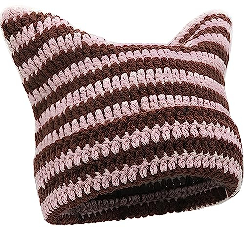 XYIYI Häkelmützen für Frauen Katze Ohr Stricken Hut Vintage Beanie Grunge Zubehör Slouchy Mützen für Frauen