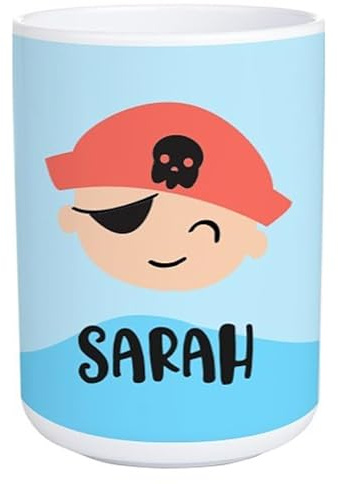 Wanapix | Bicchieri per Bambini | Bicchiere Personalizzato di Plastica Infrangibile | Ritorno a scuola/asilo | Senza BPA | Tazza per Bambini | 330ml | Pirati