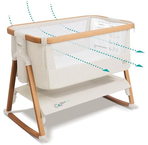 Tutti Bambini CoZee® Air - Next To Me Crib & Standalone Baby Cot - Extra Ventilation, Rocking Bars - 60-Second Assembly, Adjustable Height, Foldable, Mattress Included (0-6 Months) - Walnut & Ecru