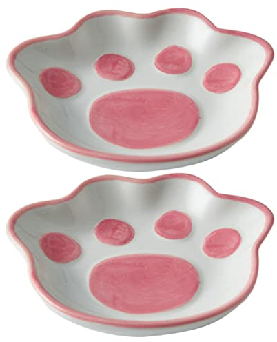 PAREKS Cat Paw Sauce Dishes, Mini Cute Seasoning Dish,Meow Porcelain Small Tea Bag Holder Set of 2