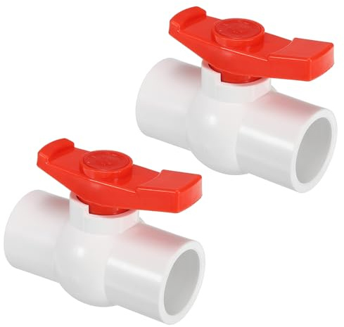 PATIKIL 32mm 1-1/4 ID PVC kulventil, 2-pack Kontakttyp avstängningsventil med lätt att rotera handtag för vattenflödeskontroll, Vit/Röd