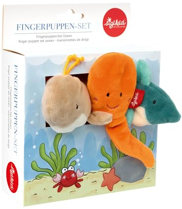sigikid 43010 Fingerpuppenset Ozean My Little Theatre für Mädchen und Jungen Babyspielzeug empfohlen ab 6 Monaten braun/grün/orange