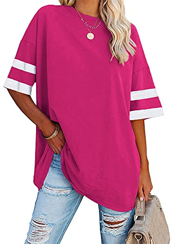 Ebifin Maglietta da donna oversize, scollo rotondo, a maniche corte, casual, casual, casual, estiva.