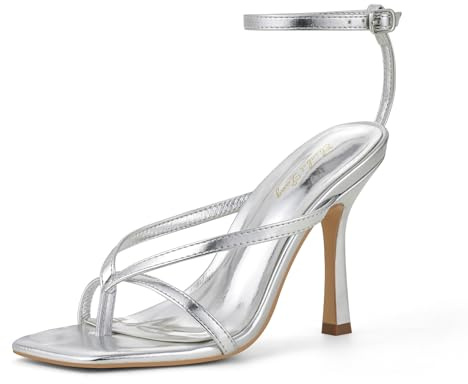 Zhabtuc Damsandaler rem klack höga klackar sandaletter dansskor mode öppen tå, EU 36–42, silver, 38.5 EU
