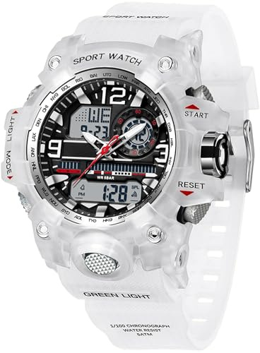 findtime Armbanduhr Damen Digital Sportuhr für Teenager Mädchen, Weiß Digitaluhr Analog Display Militär Wasserdicht Uhren