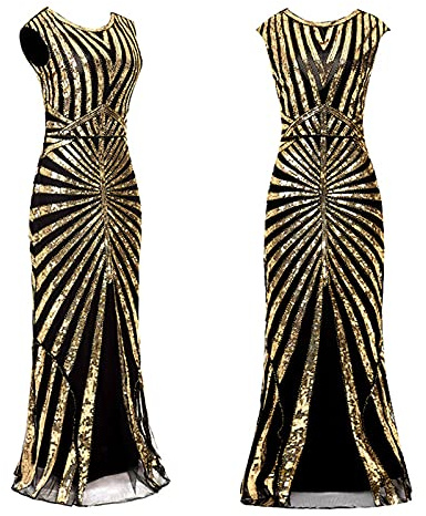 KBOPLEMQ 20er Jahre Kostüm Damen Charleston Kleid Abendkleid Abschlussballkleid Lang, 1920er-Jahre, Flapper-Cocktailkleid, Gatsby Kostüm Retro Cocktail Stil Flapper Kleid mit Pailletten