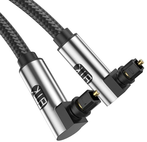 EMK 90 Degree Optical Audio Cable 1.5M, 360 Degree Swivel Adjustable Right Angled Toslink Cable Fiber Optic Cord for Home Theater, Soundbar, Gaming Console, Speaker