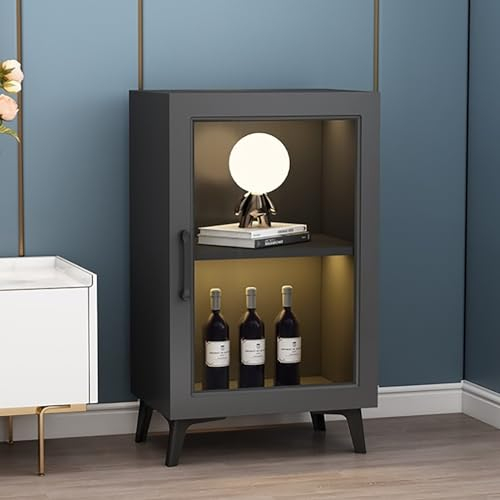 Generisch Vitrine Bodenstehender Weinschrank, Vitrine für Sammlerstücke, einfaches Weinglasregal im Wohnzimmer, mehrstöckiges Esszimmer für Sammlerstücke (Farbe: Schwarz, Größe: 2 Schichten)