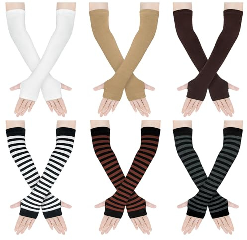 Amandir 6 Pairs Long Fingerless Gloves for Women, Knit Winter Arm Warmers