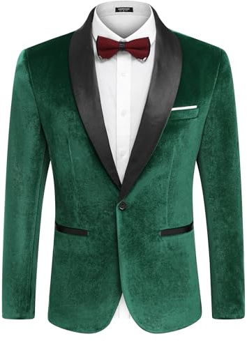 COOFANDY Velvet Blazer for Men Slim Fit Stylish Casual One-Button Suit Coat Jacket Business Velour Tuxedo