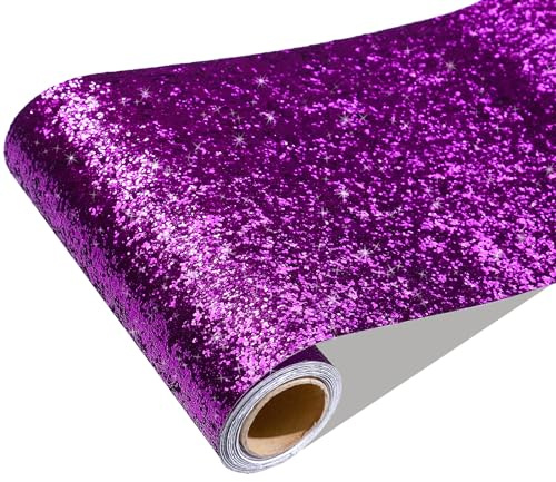 CRE8TIVE Glitzer Tapete Lila Selbstklebende Tapete Bordüre Selbstklebend Vintage Glitzerfolie Selbstklebend Folie für Möbel Klebefolie Küche Badezimmer Wasserfest für Spiegel Treppe 20cm x 200cm