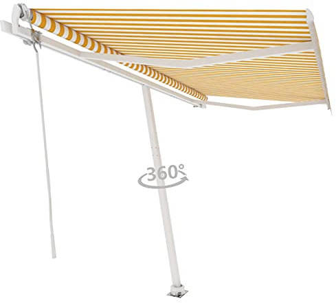 Homgoday Tenda da Esterni per Privacy, Tenda da Sole Autoportante Automatica 400x300 cm Gialla Bianca, Tenda per Giardino Balcone, Tenda da Sole per Esterno, Tenda Laterale per TerrazzoModel3069548