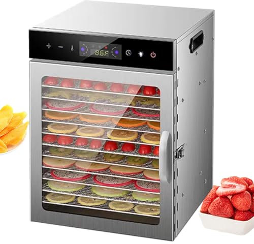 Naturalpowev Food Dehydrator Machine, Food Dryer Dehydrator, 24H Timer and Temperature Control (86-194℉), Food Dehydrator Stainless Steel for Beef Jerky, Fruits, Vegetables & Nuts,12-Trays