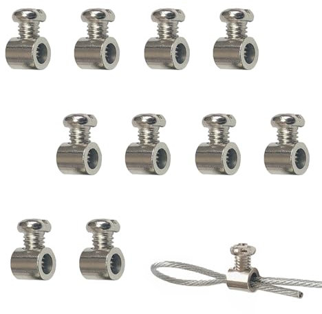 10 Stück Drahtseilklemmen mit Schraubkappen, Metallseilklemmen Drahtklemmen, Drahtseil Schnalle Selbstsichernde für Garten Zaun Wäscheleinen Fixierung (3.5mm)