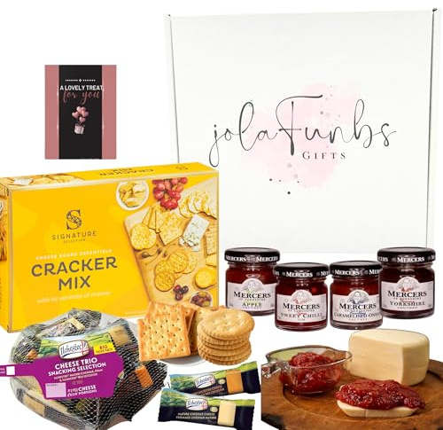 JOLAFUNBS Luxury Cheese Hamper Cheese Board Gift Chutney Selection Gift Sets, Ilchester, Crackers Biscuits & Card- Cheese Hamper Gifts for Women & Men Birthday Valentine or Christmas Gifts for Couples
