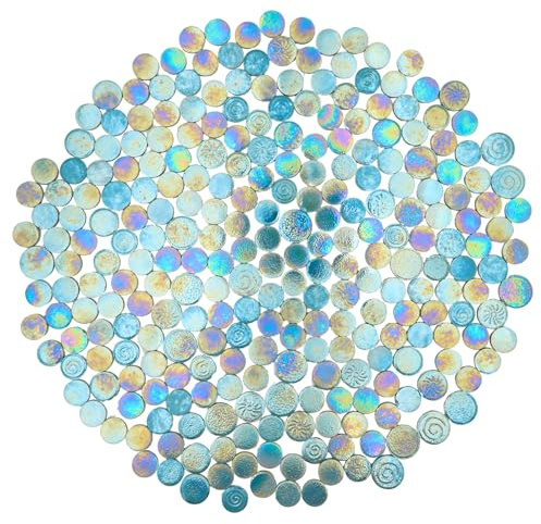 Yuvori 0,5 kg irisierende runde Keramik-Mosaikfliesen, DIY für Badezimmer, Küche, Wohnzimmer und Garten (Himmelblau)
