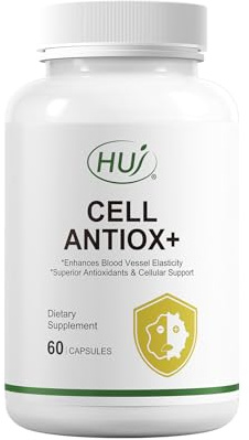 HUJ Cell Antiox+ Supplement - Superior Antioxidants & Cellular Support - Contains Grape Seed Extract, Pomegranate Extract, Resveratrol, and Vitamins C and E - 60 Capsules