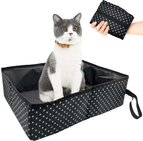 Bac à Litière pour Chat Pliable, Portable Litière de Voyage pour Chat, Boîte à Litière Pliable pour Chats, Imperméable, Nettoyer pour Domicile et Extérieures Camping, Noir, 40x30x13 cm