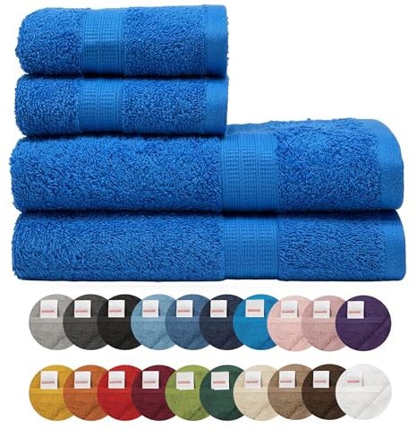 Bassetti Morbidissimo Set Asciugamano Asciugamani 480 Gr/m² 100% Cotone Set 4 Pezzi Assorbenti Soffici (Blu, 2 da 60x110 cm + 2 da 40x60 cm)