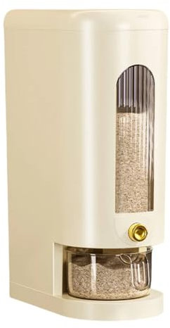 Jolsaawie Balde de Arroz Sellado de 10 Kg, Dispensador Automático de Cereales, Caja de Almacenamiento con Tapa y Tazas, Almacenamiento de Cereales en Grano A Prueba de Humedad