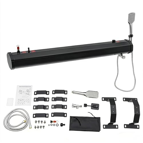 INPAITOO Portable Camping Shower, 5.28 Gallon Roof Rack Mount Road Shower, Roof-Mounted Solar Heating Pressurized Water Tank, Camping Shower Water Storage for Hiking, Car Wash