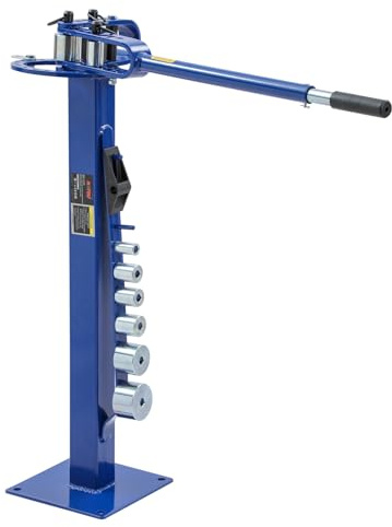KATSU Tools Dobladora compacta de metal con pedestal, 7 troqueles (1-3 pulgadas), mango telescópico, tipo suelo, herramienta manual de flexión de tubos de acero para material plano, redondo y cuadrado