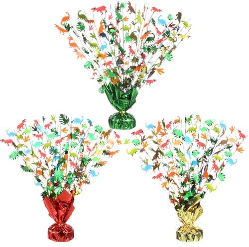 CraftyDream 3 Pcs Dinosaur Party Decorations Dinosaur Metallic Gleamfoil Spray Table Centerpiece Dino Model Branches Leaf Glitter Centerpiece for Dino Safari Jungle Birthday Baby Shower Decor