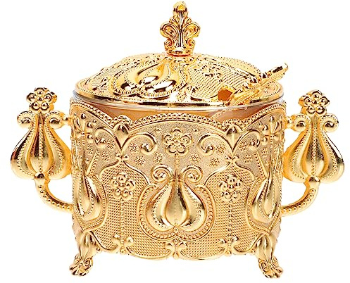 Healifty 1 ensemble Bol à Sucre Doré avec Cuillère de Rangement Élégant pour Cuisine pour Sucre Assaisonnements