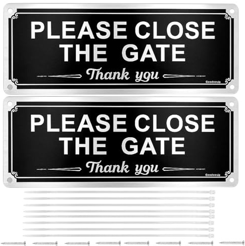 2PCS Please Keep Gate Closed Sign, Guard Dogs Warning Sign, 25×9CM for Guard Dogs, Metal Warning Sign Brushed Aluminium, Easy to Install with Pre-Drilled Holes, Outdoor Indoor Fence Gate Sign