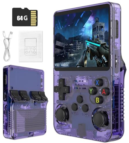 Retro Portable Game Console R36S-avec Système Linux Open Source, 21 000 Jeux Classiques, Écran IPS De 3,5 Po, 64 Go/128 Go, Mini Console De Jeu Portable-Purple||64GB