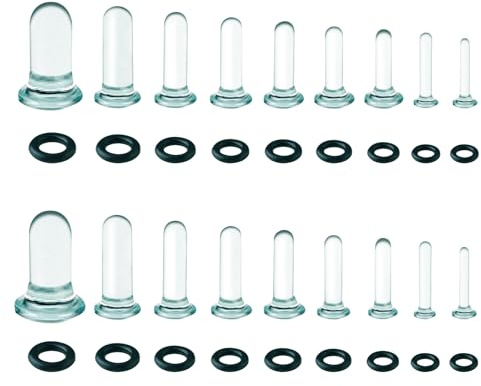 Chihutown 14G-1G Öronsträckningssats, 18 stycken glasörhängen, enkla flare glaspluggar med O-ringar för öronsträckning, svarta mätare för öron, piercingsmycken för kvinnor, män, 14G-1G, Glas, Ingen