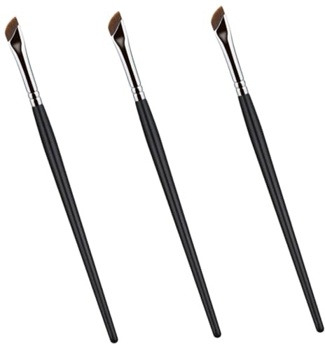 DECOMELODY Pinceles para Cejas y Sombra de Ojos Adecuado para Uso en Casa y Viaje Uso en Casa y Viaje y Mango de Madera para Juego de 3 Cepillo Plano y Delineador en Ángulo, Fibras Artificiales