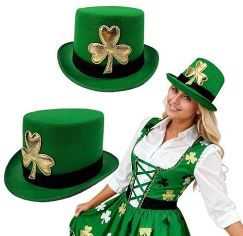 Generisch Cappello a cilindro con quadrifoglio e strisce a quadri, cappello di San Patrizio Day Cappello Carnevale accessorio per festa di San Patrizio Festa a tema, copricapo