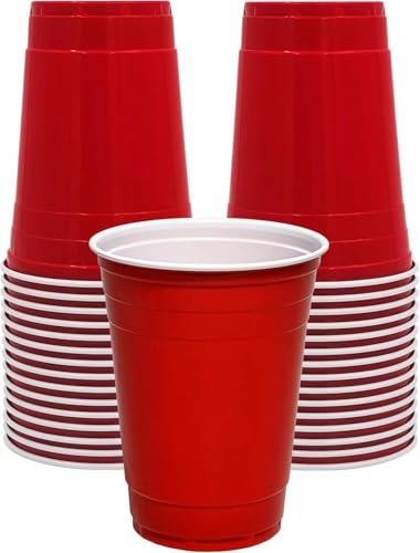 Coreint Plastic Cups 50 Pack 16 OZ BPA Free Durable Red Party Cups 470 ml - Biogradable Glasses for Christmas,Garden,Weddings,Birthday,Annivarsary, Picnics – Reusable & Recyclable Drinking