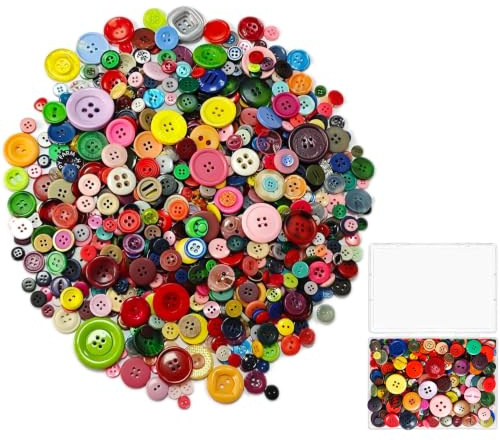 400Pcs Mixed Style Resin Buttons, Multiple Shapes, Mixed Colors Hand Sewing Craft with Clear Storage Box, DIY Crafts, Kids Handmade Button Painting,Easter Eggs,DIY Handmade Decoration (0.7-4cm)