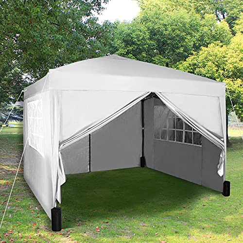MCC® Gazebo Plegable Impermeable del Gazebo 3x3m, Tienda del pabellón con la Capa Protectora de Plata Incluye Paredes Laterales [WS] (Color Verde) (Blanco)