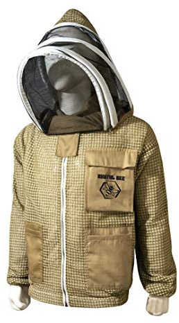 Brutul Bee 3 Layer Beekeeping Ventilated Jacket Fully Protection Beekeepers Ultralight Beekeeping Jacket with Fencing Veil (Khaki, 2XL)