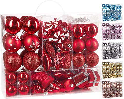 BRUBAKER 77-teiliges Set Weihnachtskugeln Christbaumschmuck - Kunststoff Rot/Silber