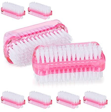 Relaxdays Nagelborste, set om 8, dubbelsidig handborste med hårda borst, plast, HBT: 3,5 x 8,5 x 3,5 cm, rosa