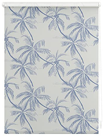 Lichtblick Klemmfix Verdunklungs-Rollo mit Motiv, ohne Bohren, Blickdicht, Seitenzugrollo, Made in Germany, Julia Schumacher, Blueprint Palms - Blau 60 cm x 150 cm (B x L)