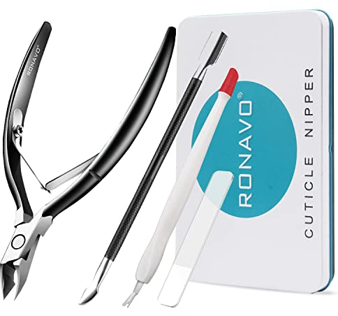 RONAVO - Taglia-cuticole con spingi-cuticole, in acciaio inox (nero)