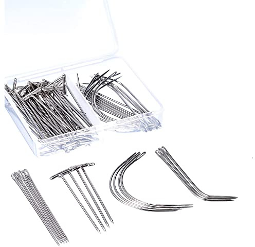 Hsthe Sea 80 piezas C I J pelucas en forma de T Aguja en T Agujas curvas para pelucas Hacer extensiones de cabello Costura hecha a mano