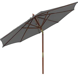 paramondo paramadera Sonnenschirm Holz-Sonnenschirm Knickbar Rund 3 m Gartenschirm Höhenverstellbar Maststärke 48 mm Grau