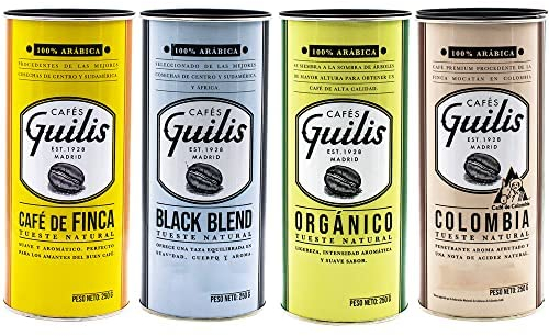 CAFES GUILIS DESDE 1928 AMANTES DEL CAFE Caffè Macinato Naturale - Origini Varie - Tostatura Artigianale - Confezione da 4 Lattine da 250g