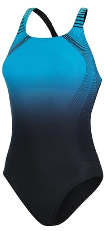 Speedo Digital Placement Medalist Costume Intero Donna, Nero/Pool/Tile, 36