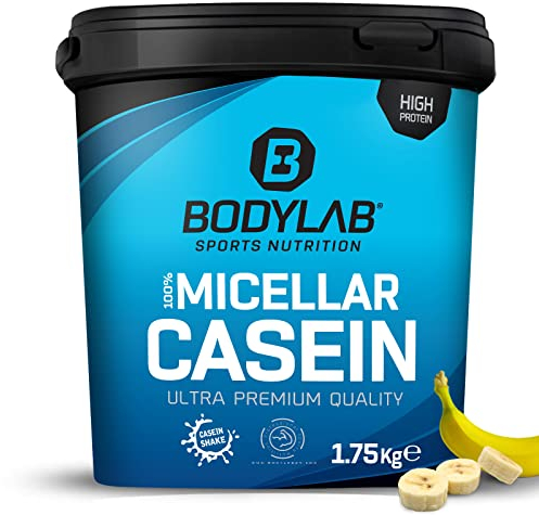 Bodylab24 Casein Micellar Banane 1750g, 100% pures Casein, reich an BCAA-Aminosäuren, langes Sättigungsgefühl, unterstützt den Muskelaufbau und -erhalt, ideal während einer Eiweiß-Diät