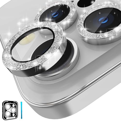 CloudValley Camera Lens Protector for iPhone 14 Pro (6.1 inch) and iPhone 14 Pro Max (6.7 inch), 9H Tempered Glass Metal Ring Camera Cover Film [Case Friendly Anti-Scratch HD Clear], Glitter Silver