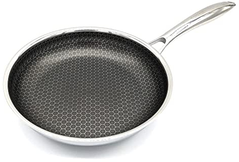Cooksy 22.9 cm Sechskant-Oberfläche, Hybrid-Edelstahl-Bratpfanne mit kühlbleibendem Griff – PFOA-frei, spülmaschinen- und ofenfest, antihaftbeschichtet, Gas, Keramik und Elektro