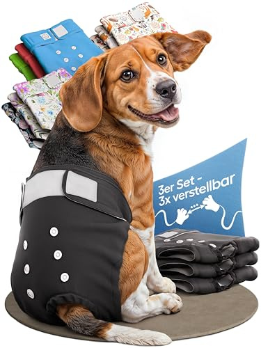 HUND IST KÖNIG Hundblöjor (3 stycken) – Högabsorberande byxor med 3 inställningar – Miljövänliga hundblöjor vid värme och inkontinens